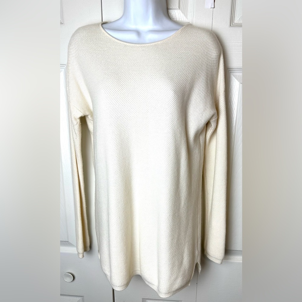 J. MCLAUGHLIN Waffle Knit Sweater Ivory Cream Tunic Length Long Cashmere Blends
